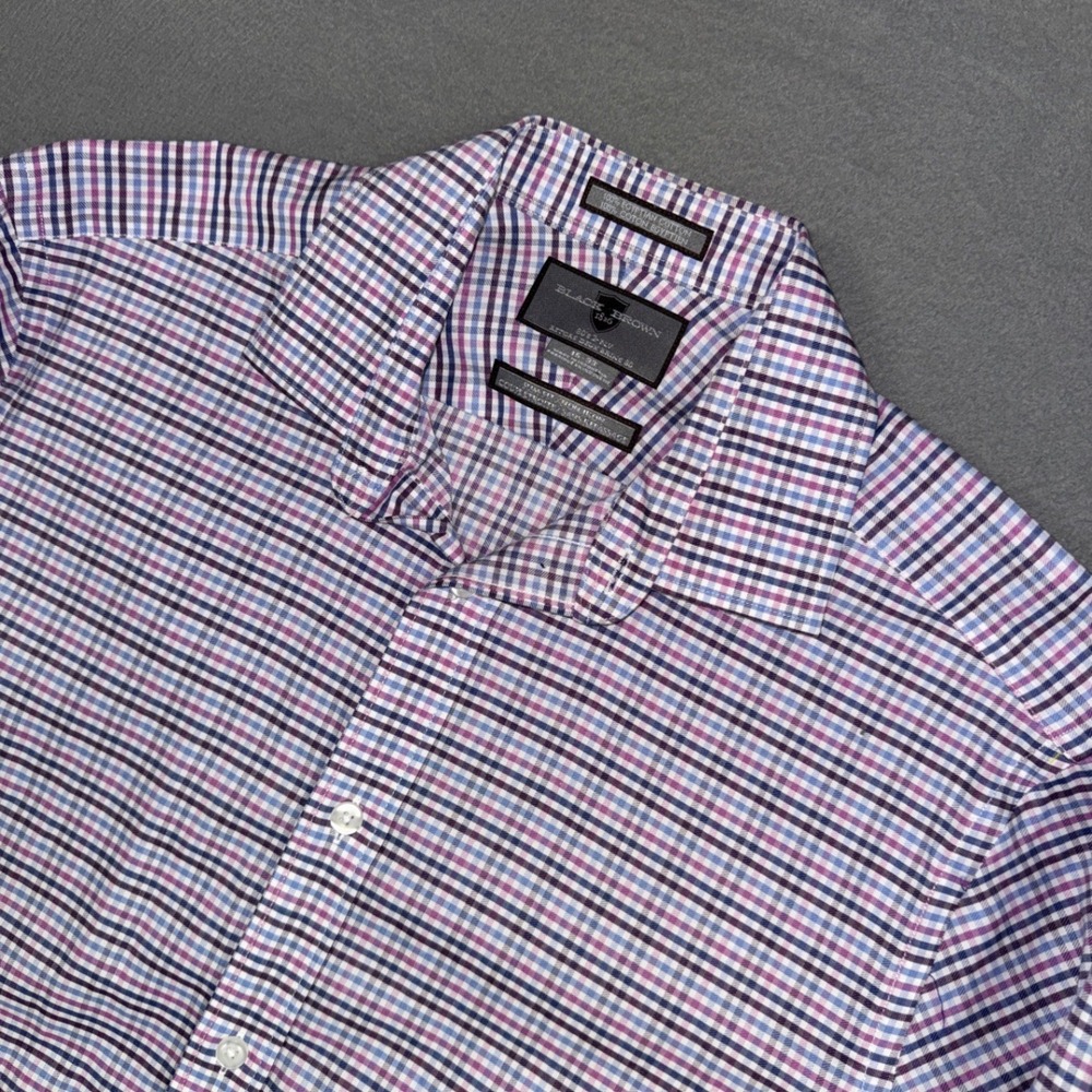 Black Brown 1826 Shirt Mens 15 33 Purple Blue Check Slim Fit Non Iron Button